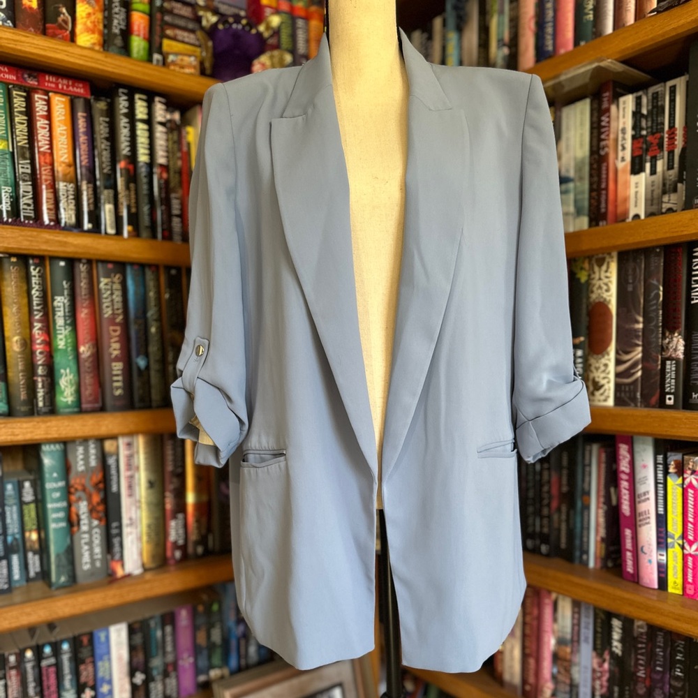 Light Blue Blazer with Rolled Sleeves